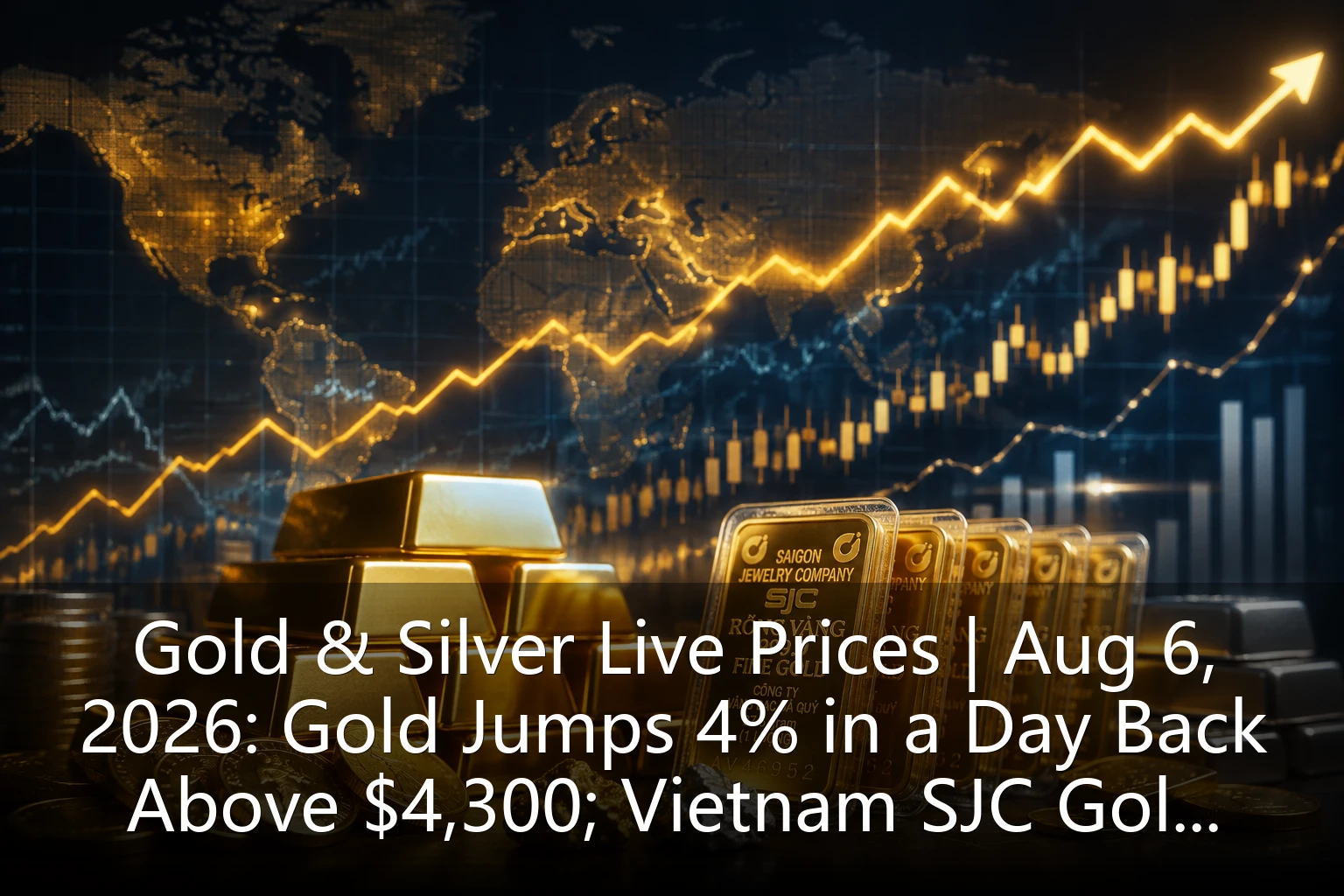 Gold & Silver Live Prices | Aug 6, 2026: Gold Jumps 4% in a Day Back Above $4,300; Vietnam SJC Gold Bars Reach 143M Dong