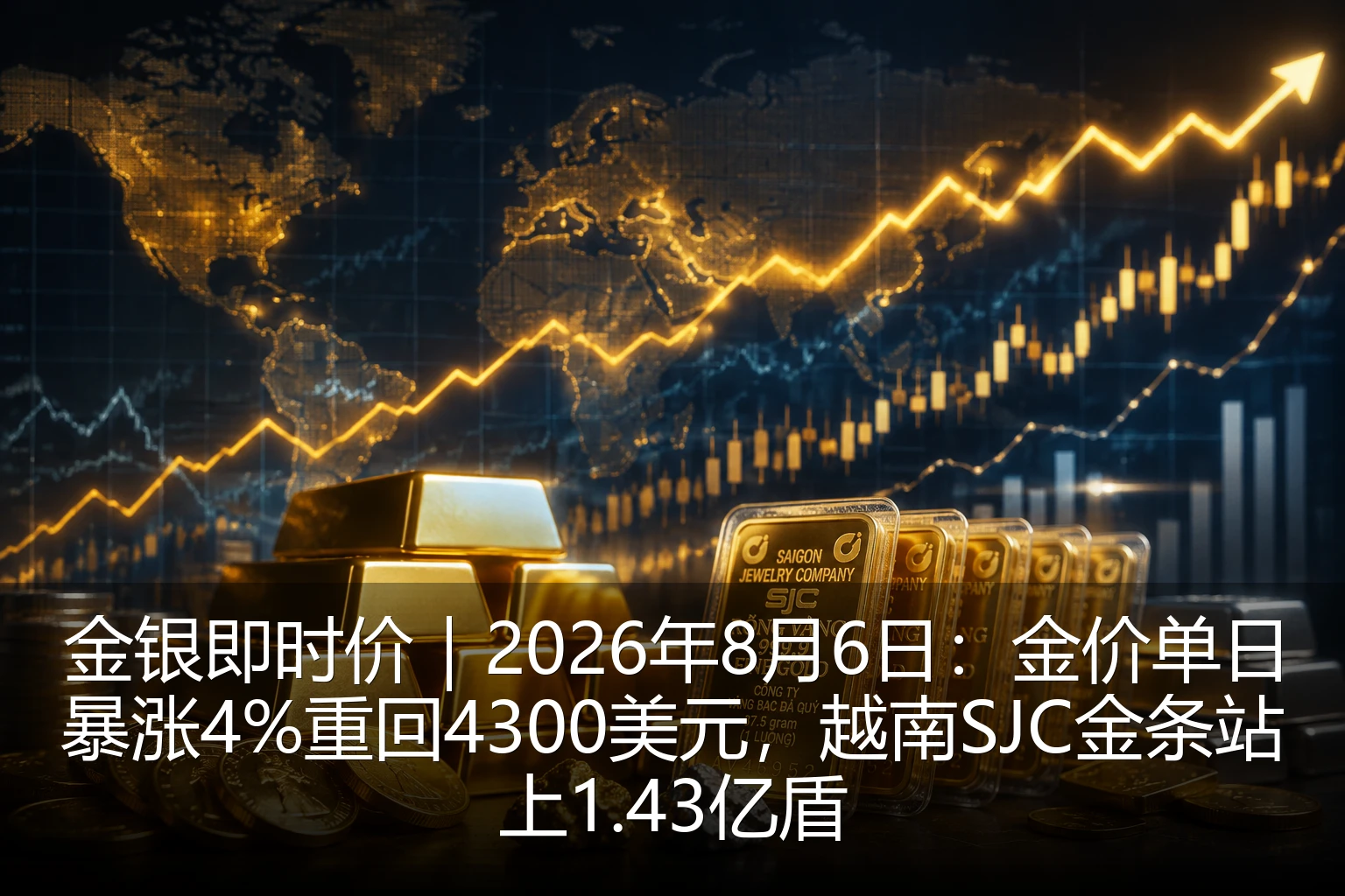 金银即时价｜2026年8月6日：金价单日暴涨4%重回4300美元，越南SJC金条站上1.43亿盾